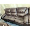 Image 3 : Brown Bonded Leather Reclining Sofa and matching love set set of 2 pieces FLOOR DISPLAY MODEL- pick 