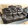 Image 1 : Brown Bonded Leather Double Reclining 3 seater sofa has loose seam in one seat FLOOR DISPLAY MODEL- 