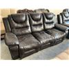 Image 2 : Brown Bonded Leather Double Reclining 3 seater sofa has loose seam in one seat FLOOR DISPLAY MODEL- 