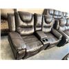 Image 1 : Home Theater Brown Double Reclining Love Seat with center storage FLOOR DISPLAY MODEL- pick up Dec. 