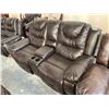 Image 2 : Home Theater Brown Double Reclining Love Seat with center storage FLOOR DISPLAY MODEL- pick up Dec. 