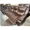 Image 3 : Brown Bonded Leather Reclining 3 Seat Sofa has damage on seat FLOOR DISPLAY MODEL- pick up Dec. 30 f