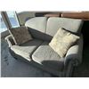 Image 2 : Light Grey Studded 2 Seat Loveseat with thrown cushions FLOOR DISPLAY MODEL- pick up Dec. 30 from 9-