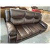 Image 1 : Brown Bonded Leather double reclining sofa has collapse springs on one seat FLOOR DISPLAY MODEL- pic