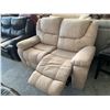 Image 3 : Cream color Leather double reclining 2 seater love seat motion furniture FLOOR DISPLAY MODEL- pick u