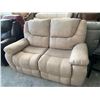 Image 4 : Cream color Leather double reclining 2 seater love seat motion furniture FLOOR DISPLAY MODEL- pick u
