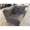 Image 1 : Unique Corner Quilter Microfiber grey occassional chair with throw cushion  FLOOR DISPLAY MODEL- pic