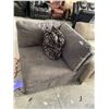 Image 2 : Unique Corner Quilter Microfiber grey occassional chair with throw cushion  FLOOR DISPLAY MODEL- pic