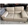 Image 2 : Bauhaus Design Cream Bonded leather oversized arm 2 seat loveseat , small tear on top  FLOOR DISPLAY