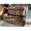 Image 1 : Brown Bonded Leather double reclining sofa seat FLOOR DISPLAY MODEL- pick up Dec. 30 from 9-3, off s