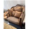 Image 1 : French Provincial Design over sized lounge chair with throw cushions. FLOOR DISPLAY MODEL- pick up D