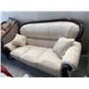Image 2 : Rosewood Style Cream upholstered 3 seat sofa with throw cushions no legs FLOOR DISPLAY MODEL- pick u