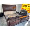 Image 1 : King Size Wood Captains bed set with headboard, 2 rails and drawer foot board. veneer wrinkled on he