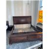 Image 3 : King Size Wood Captains bed set with headboard, 2 rails and drawer foot board. veneer wrinkled on he