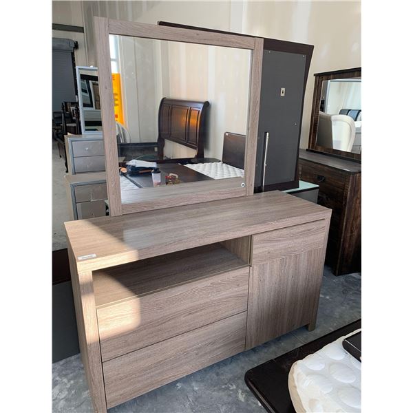 Wood grain Veneer Dresser and matching mirror small nick on edge FLOOR DISPLAY MODEL- pick up Dec. 3