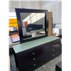 Image 4 : 3 piece bedroom furniture set dark 6 drawer dresser, mirror and 2 drawer night stand. crack on back 