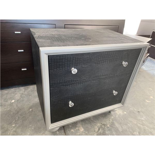 Black Snake Skin Textures 2 drawer small dresser with crystal knobs FLOOR DISPLAY MODEL- pick up Dec