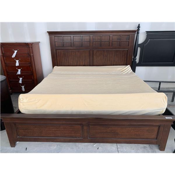 King Size Mahogany color wood Mates Bed Frame includes headboard, foot board and drawers on both sid