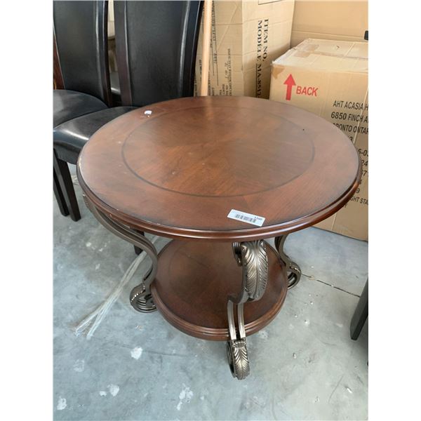 Bronze Framed wood side table with leaf footing approx 24 inch FLOOR DISPLAY MODEL- pick up Dec. 30 