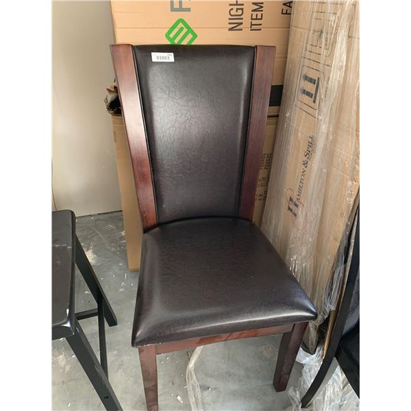 Leather Dining Room Chair with red wood trim FLOOR DISPLAY MODEL- pick up Dec. 30 from 9-3, off site