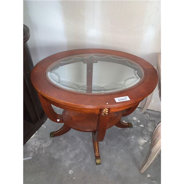 Oval Glass Top Duncan fife style Side table FLOOR DISPLAY MODEL- pick up Dec. 30 from 9-3, off site 