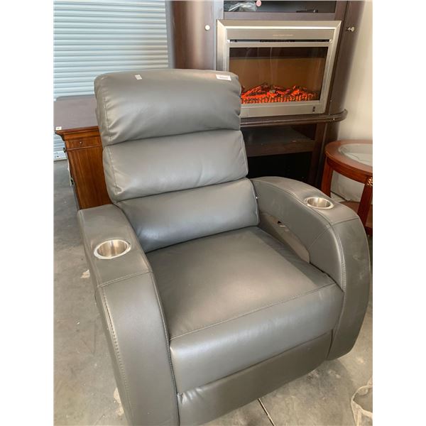 Grey Leather Power Recliner home theater chair, not working FLOOR DISPLAY MODEL- pick up Dec. 30 fro