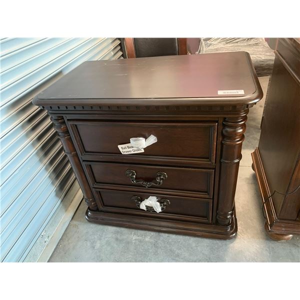 Dark Wood 3 Drawer Night Stand FLOOR DISPLAY MODEL- pick up Dec. 30 from 9-3, off site location 4231