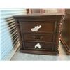 Image 2 : Dark Wood 3 Drawer Night Stand FLOOR DISPLAY MODEL- pick up Dec. 30 from 9-3, off site location 4231