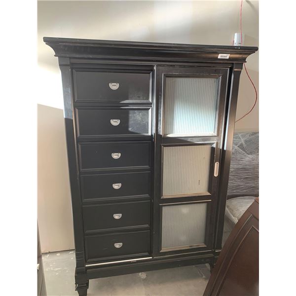 Dark Wood Gentlemens Sliding Door 8 Drawer Dresser high boy chest FLOOR DISPLAY MODEL- pick up Dec. 