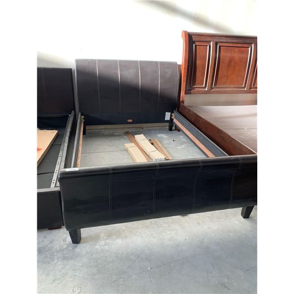 Brown Bonded Leather Style Queen Size Bed Frame set FLOOR DISPLAY MODEL- pick up Dec. 30 from 9-3, o