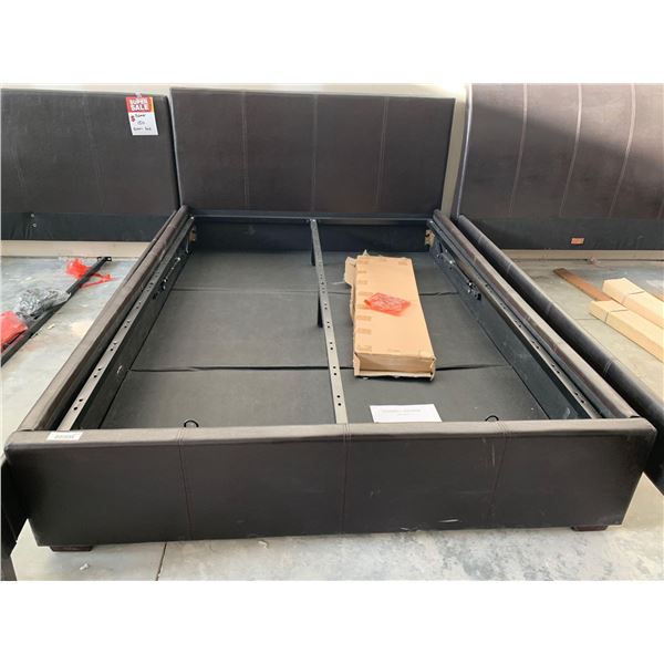 Brown Bonded Leather Style Queen Size Bed Frame set FLOOR DISPLAY MODEL- pick up Dec. 30 from 9-3, o