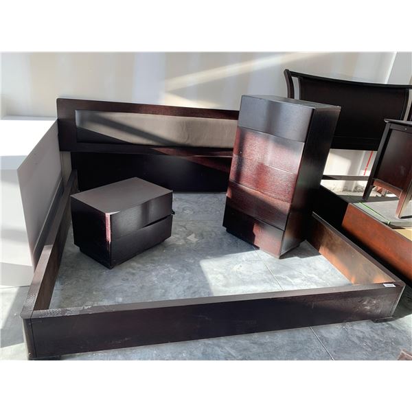 King Size Bedroom Suite includes King Upholstered Headboard, rails and foot board, 5 drawer chest an