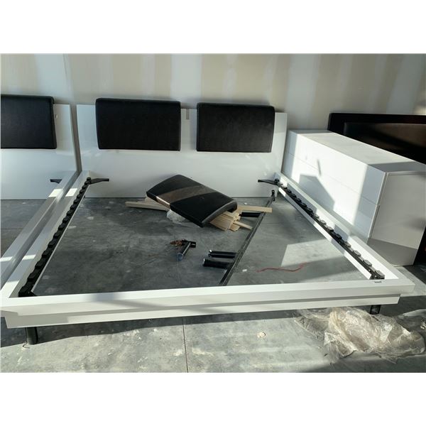 White Laquer King Size Bed Frame with Matching 6 drawer dresser with mirror FLOOR DISPLAY MODEL- pic