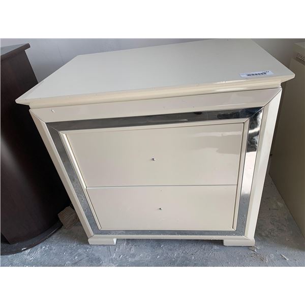 White Laquer mirrored 2 drawer night stand  FLOOR DISPLAY MODEL- pick up Dec. 30 from 9-3, off site 