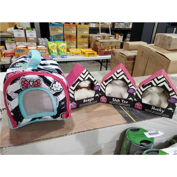 *NEW* Rescue Petz Set of 3 Stuffed Dogs & Zippered Dog Carrier