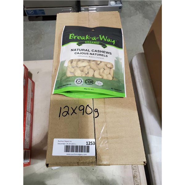 Break-a-Way Organic Natural Cashews 12x90g