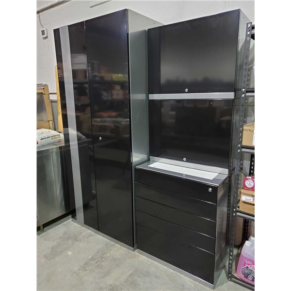 *NEW* 4 Piece Newage Pro Performance Wall Cabinet Set: Black & Chrome - 1 Tall Cabinet, 2 Small Cabi