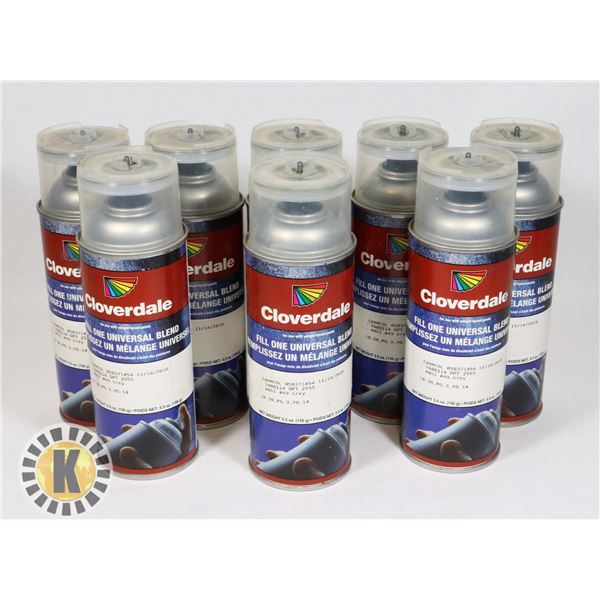 8 CANS OF GREY CLOVERDALE SPRAY PAINT