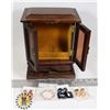 VINTAGE WOOD JEWELRY BOX WITH GLASS FRONT DOORS