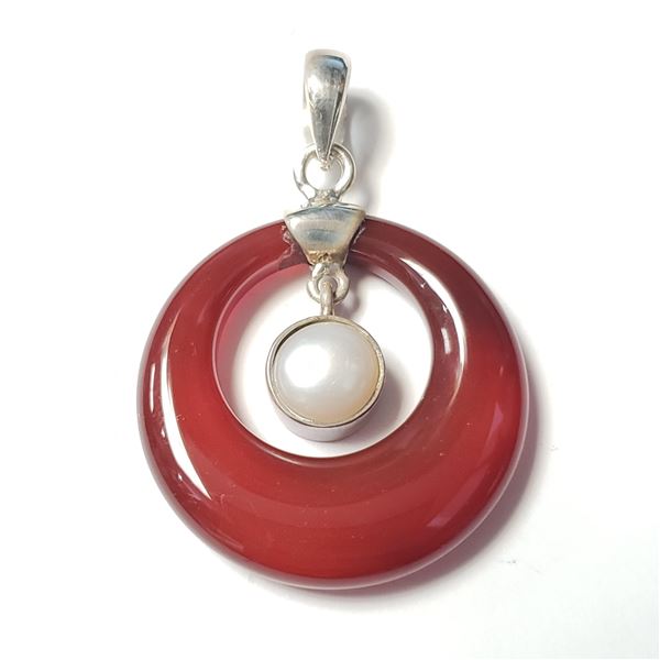 SILVER GENUINE GEMSTONE AND PEARL 6.5G  PENDANT