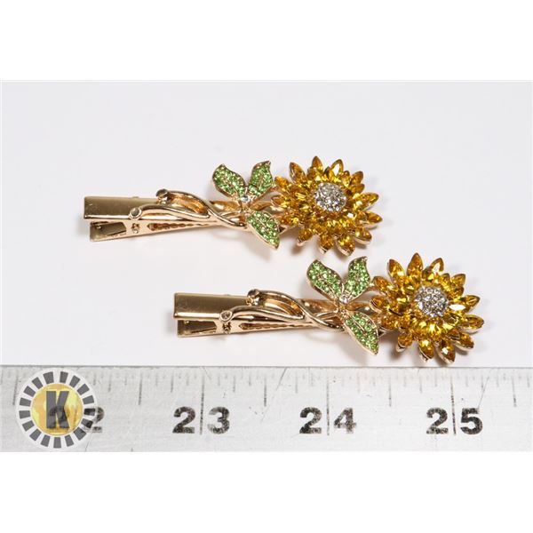 2 NEW SUNFLOWER RHINESTONE HAIR CLIPS