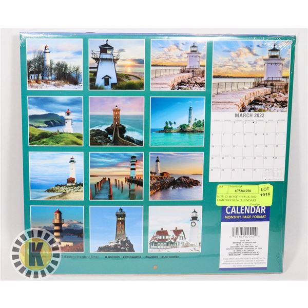 NEW 12 MONTH 2PACK 2022 LIGHTHOUSES CALENDARS