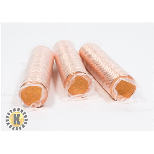 THREE UNCIRCULATED ROLLS OF 2008 CANADIAN PENNIES