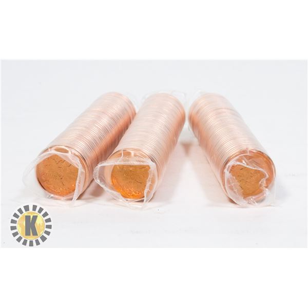 THREE UNCIRCULATED ROLLS OF 2008 CANADIAN PENNIES