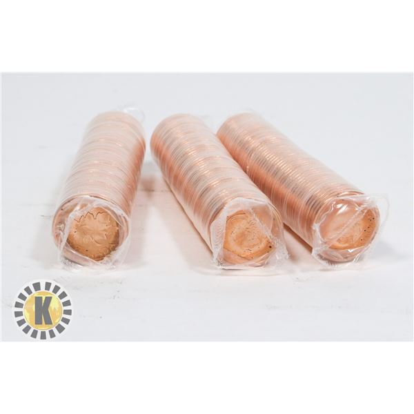 THREE UNCIRCULATED ROLLS OF 2010 CANADIAN PENNIES