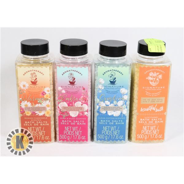 LOT OF 4 NEW ASSORTED SCENT BATH SALTS 500G EACH