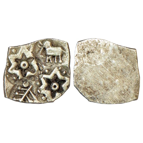 Ancient India: Archaic silver punch-marked coin, Godavari Valley region, ½ Karshapana, 1.49g.