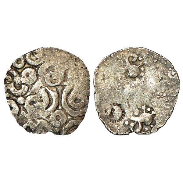 Ancient India: Archaic silver punch-marked coin - middle Ganges valley, Karshapana standard, 3.16g.