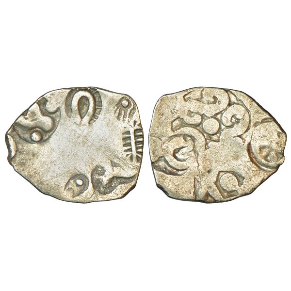 Ancient India: Archaic silver punch-marked coin - light-weight Karshapana, Palia hoard type, 2.58g.
