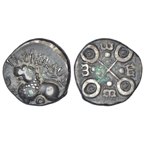 Ancient India: Satavahanas - alloyed copper coin of Siri Satakani, 'lion' type, Junnar, 4.55g.